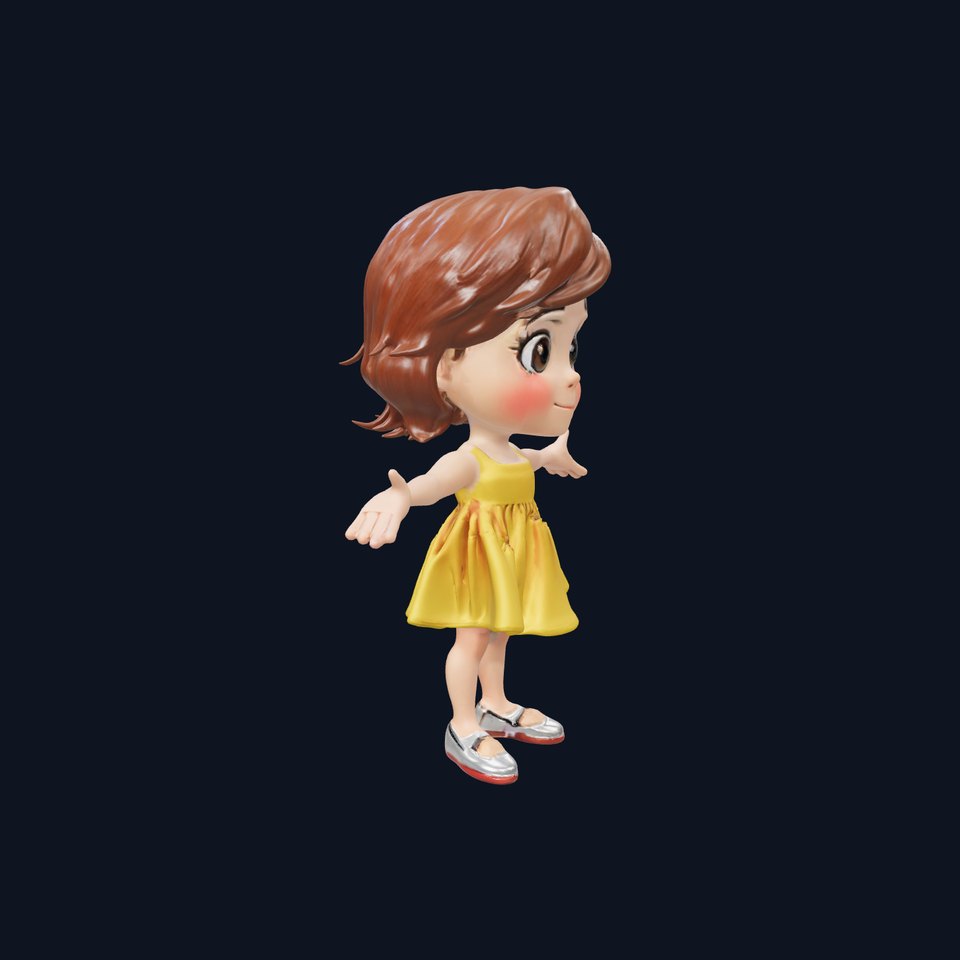Animated Cute Girl in Yellow Dress  Fully Rigged and Animated
